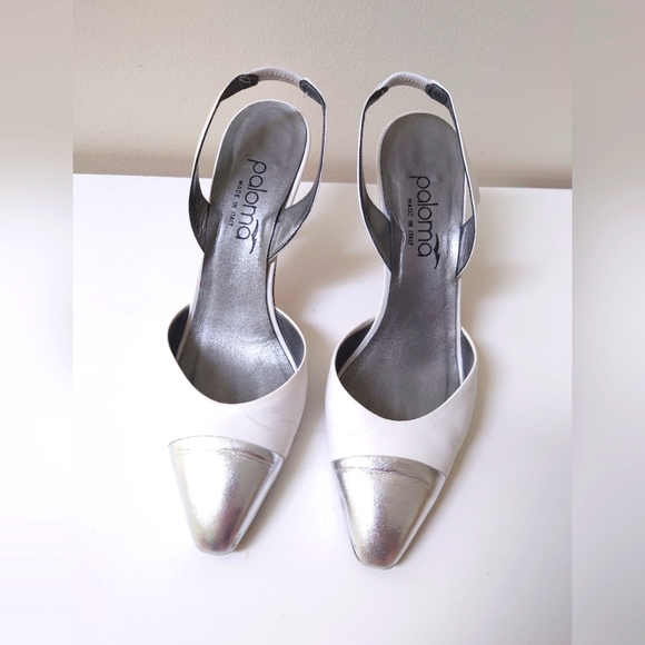 Paloma White Silver Heels 7.5 - Picture 3 of 4